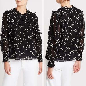Rebecca Taylor Black & White Alessandra Ruffle Top Size 0